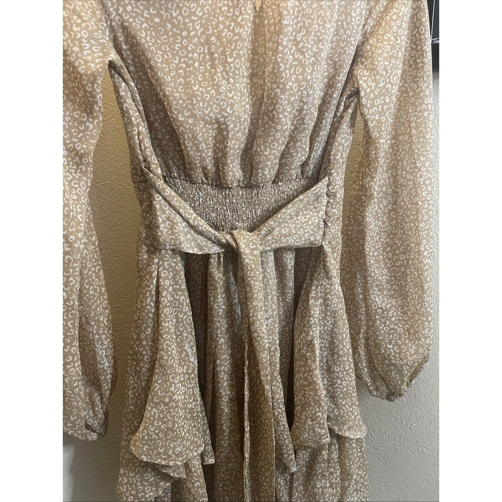 Japna Metalic Gold Long Sleeve Boho Dress Womens Small Tiered Flowy Evening - Picture 9 of 11